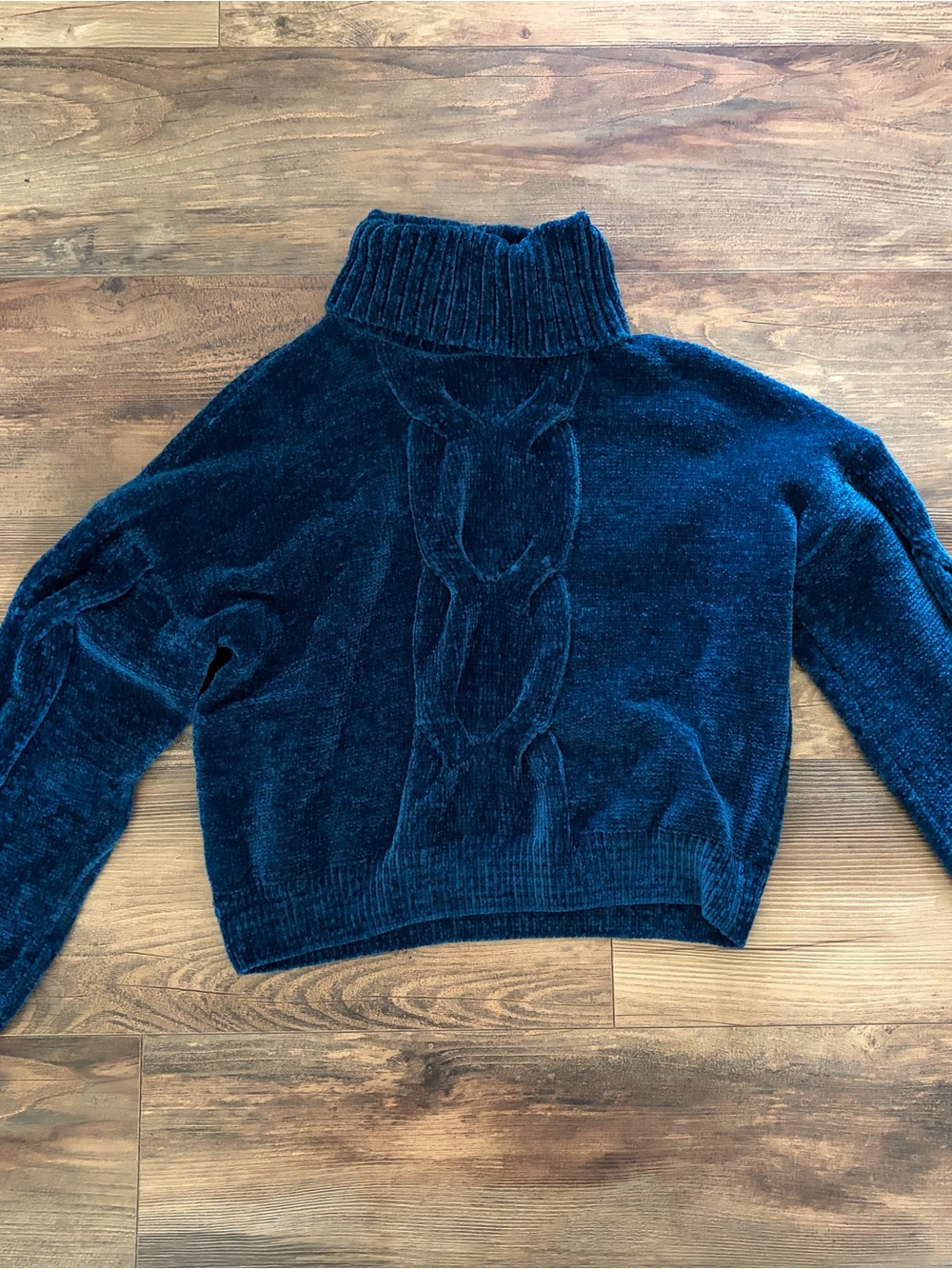 Pink Rose Deep Teal Chenille Cable Turtleneck Sweater